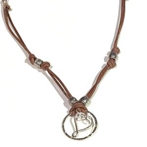 Designer Series Custom Sterling Silver Hammered Heart/ Leather & Chain Necklace